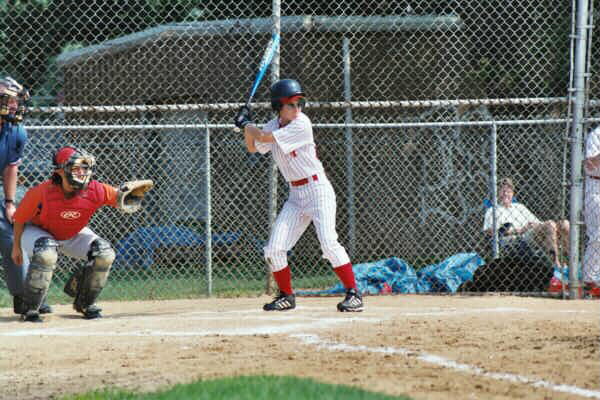 Justine Delucio batting for the EP Angels on July 27, 2003