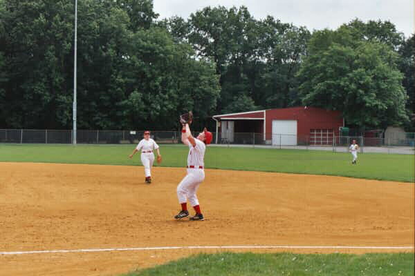 Theresa Marron fielding a popup at first base on August 3, 2003